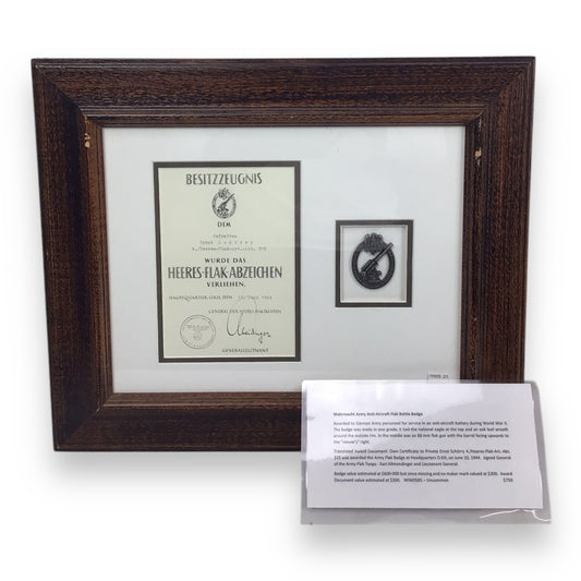 German WW2 Wehrmacht Anti-Aircraft Flak Battle Badge Matted and Framed