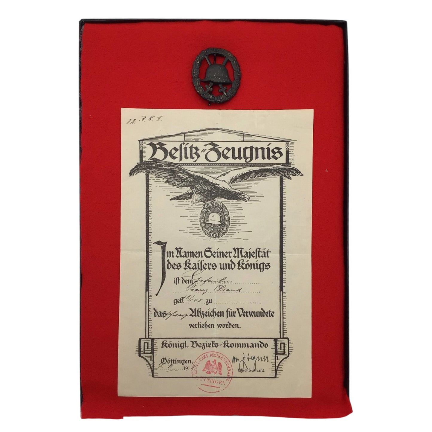 German WWI Black Wound Badge Grouping with Original Award Document | Gefreiter Franz Olvand