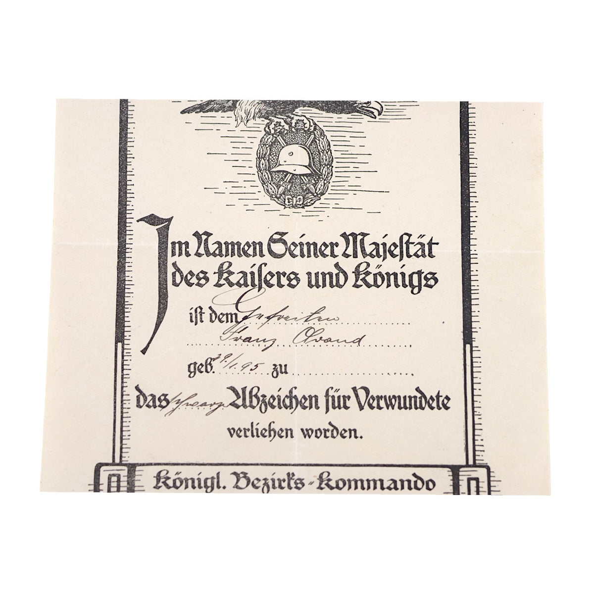 German WWI Black Wound Badge Grouping with Original Award Document | Gefreiter Franz Olvand