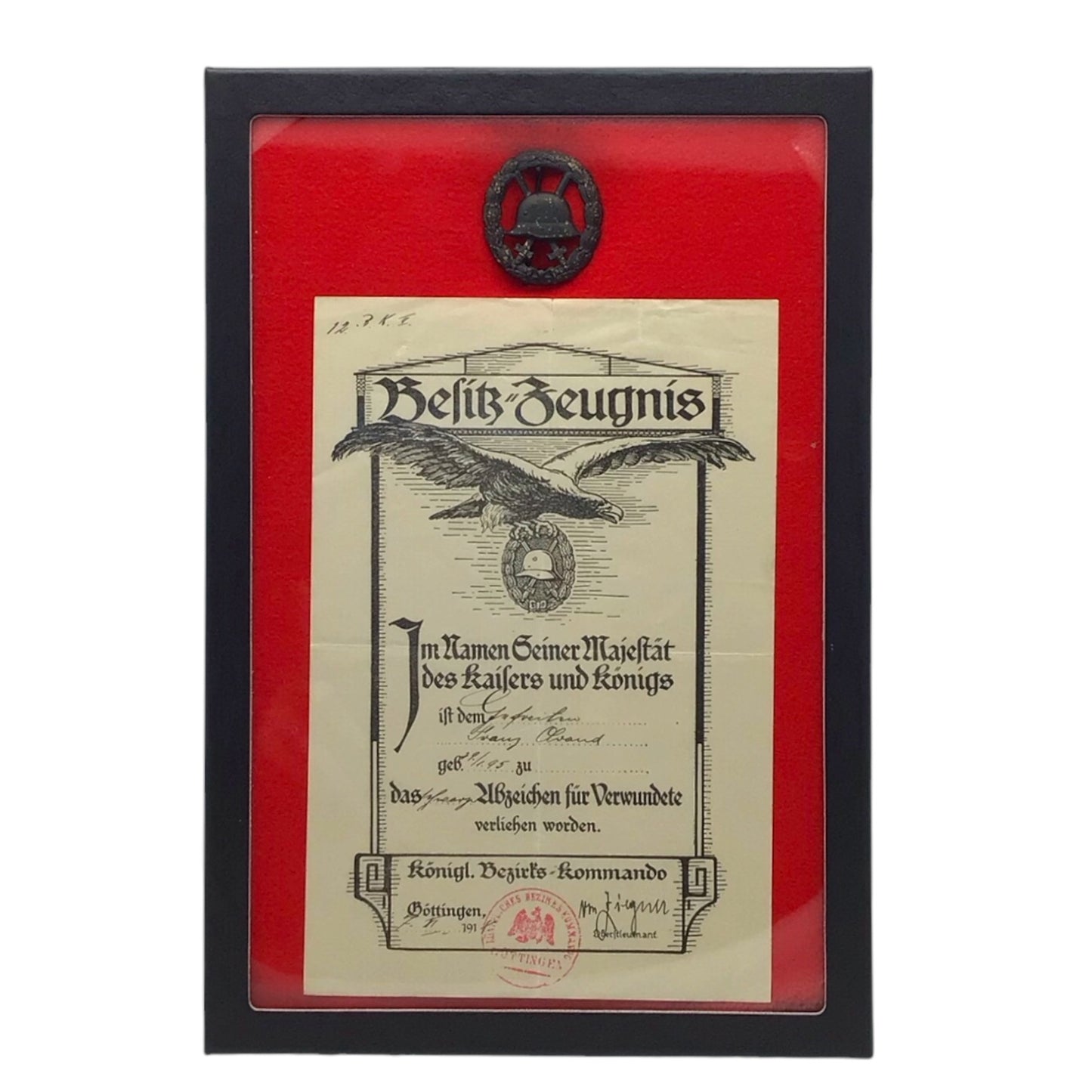 German WWI Black Wound Badge Grouping with Original Award Document | Gefreiter Franz Olvand