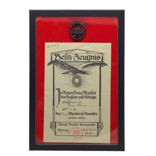German WWI Black Wound Badge Grouping with Original Award Document | Gefreiter Franz Olvand