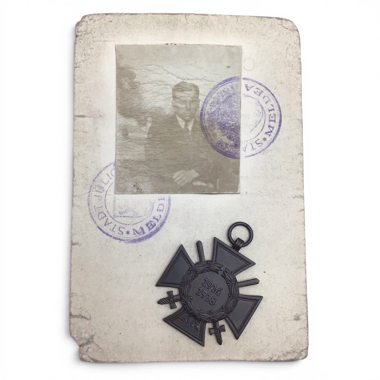 German WWI Hindenburg Honor Cross Grouping with Award Document, Police-Issued ID & Photograph | Max Manthey