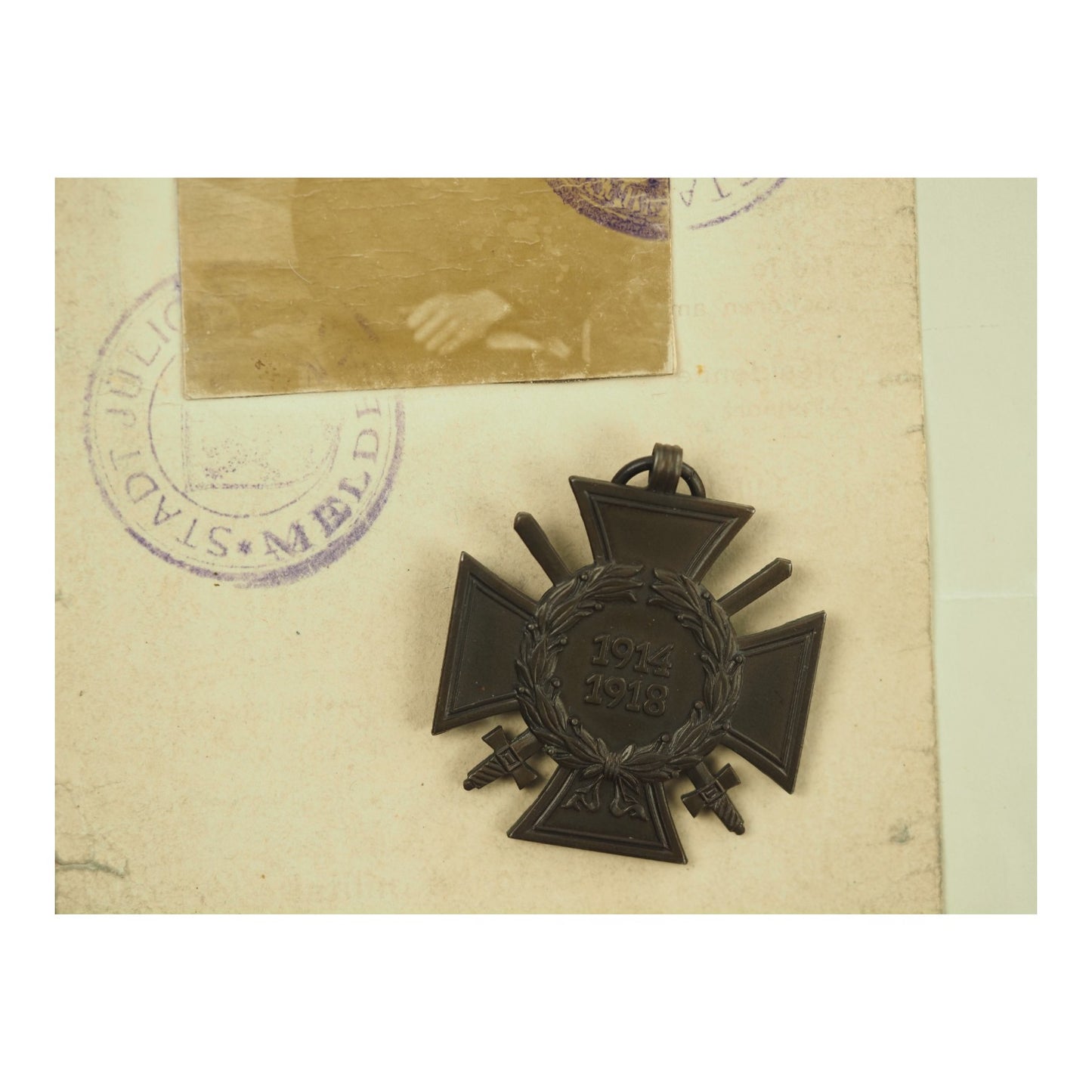 German WWI Hindenburg Honor Cross Grouping with Award Document, Police-Issued ID & Photograph | Max Manthey