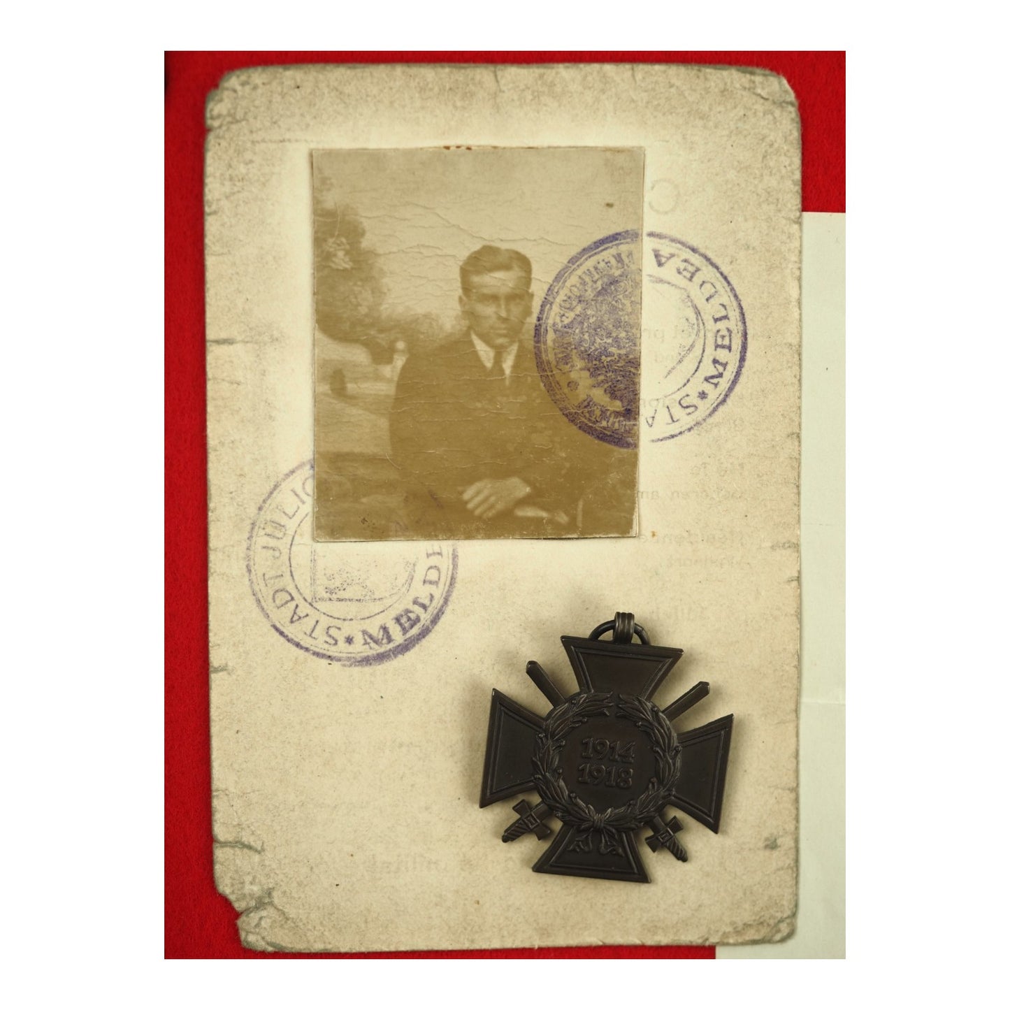 German WWI Hindenburg Honor Cross Grouping with Award Document, Police-Issued ID & Photograph | Max Manthey