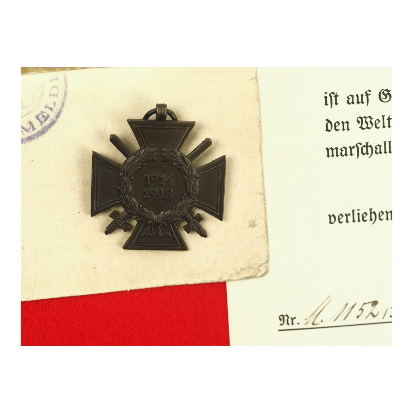 German WWI Hindenburg Honor Cross Grouping with Award Document, Police-Issued ID & Photograph | Max Manthey