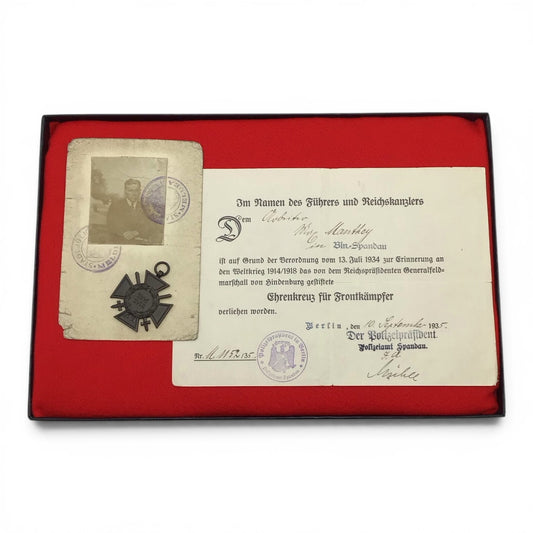 German WWI Hindenburg Honor Cross Grouping with Award Document, Police-Issued ID & Photograph | Max Manthey