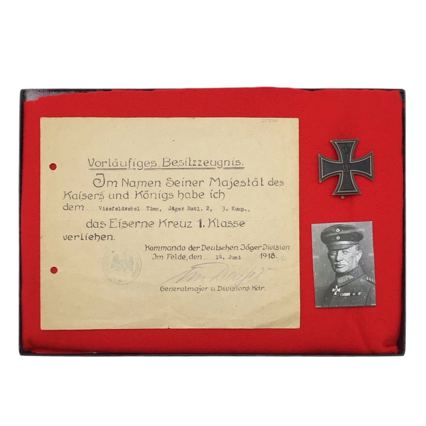 German WWI Iron Cross 1st Class Grouping with Named Award Document | Johannes von Dassel Signed