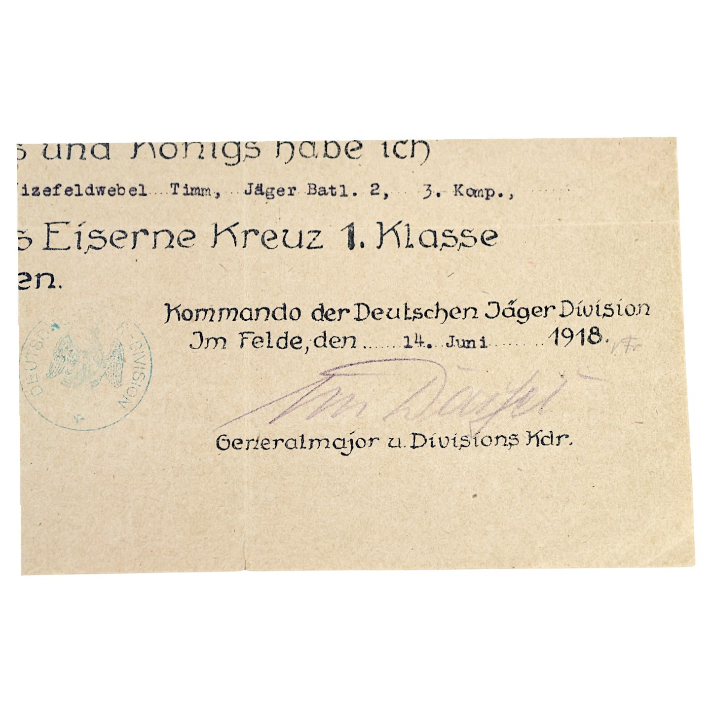 German WWI Iron Cross 1st Class Grouping with Named Award Document, Johannes von Dassel Signed