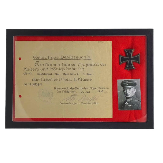 German WWI Iron Cross 1st Class Grouping with Named Award Document | Johannes von Dassel Signed