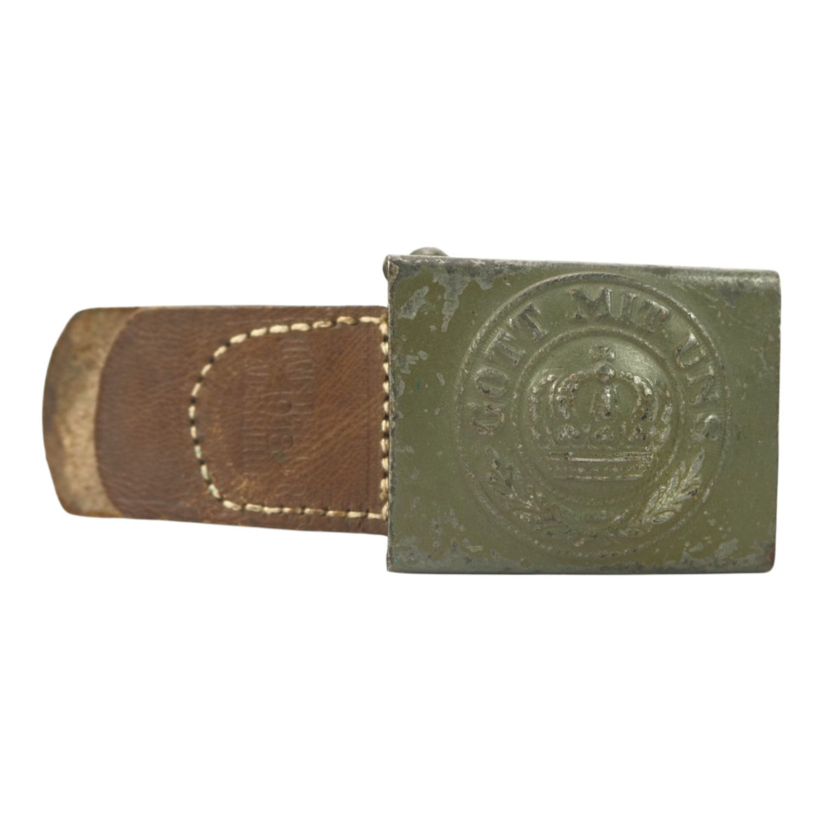 German WWI Prussian Enlisted Mans "Gott Mit Uns" Belt Buckle w/ Marked 1918 Belt | Veteran Bringback