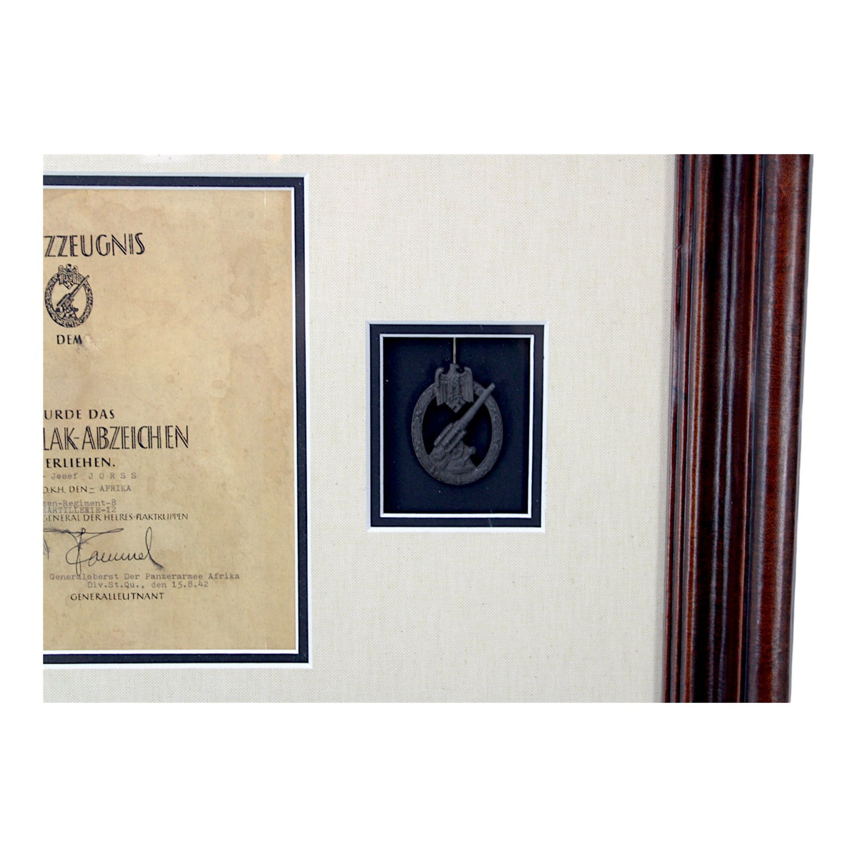 German WWII Afrika Korps Officer Grouping | Rommel-Signed Flak Badge Award Document, Shoulder Boards & Photograph