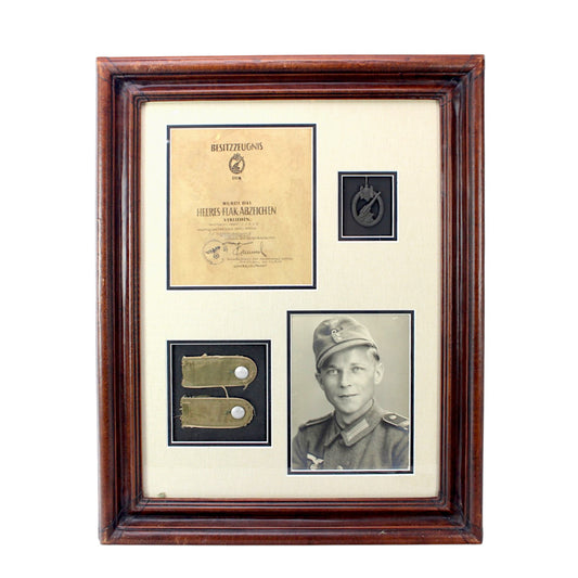 German WWII Afrika Korps Officer Grouping | Rommel-Signed Flak Badge Award Document, Shoulder Boards & Photograph