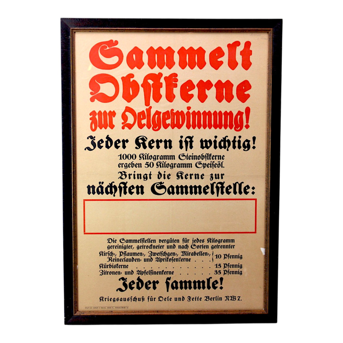 German WWII Berlin Home Front Seed Collection Poster | Wartime Oil & Fat Conservation Campaign