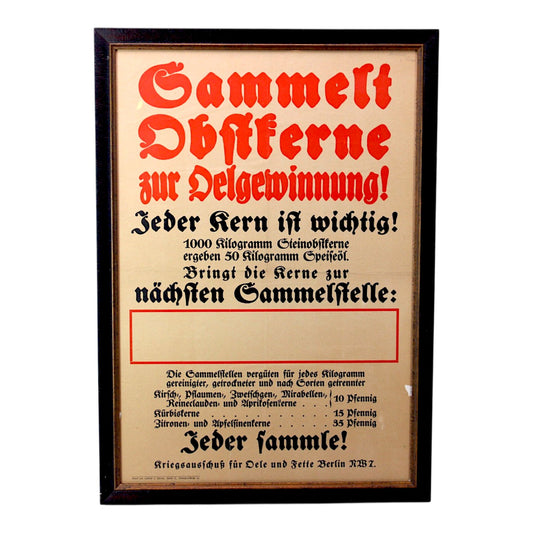 German WWII Berlin Home Front Seed Collection Poster | Wartime Oil & Fat Conservation Campaign