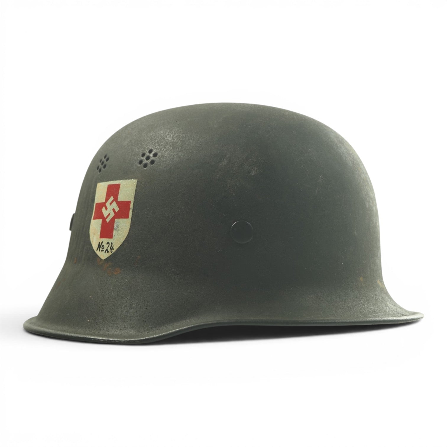 German WWII DRK Red Cross Double Decal Personnel Stahlhelm M34 "No. 24" Field Hospital Helmet