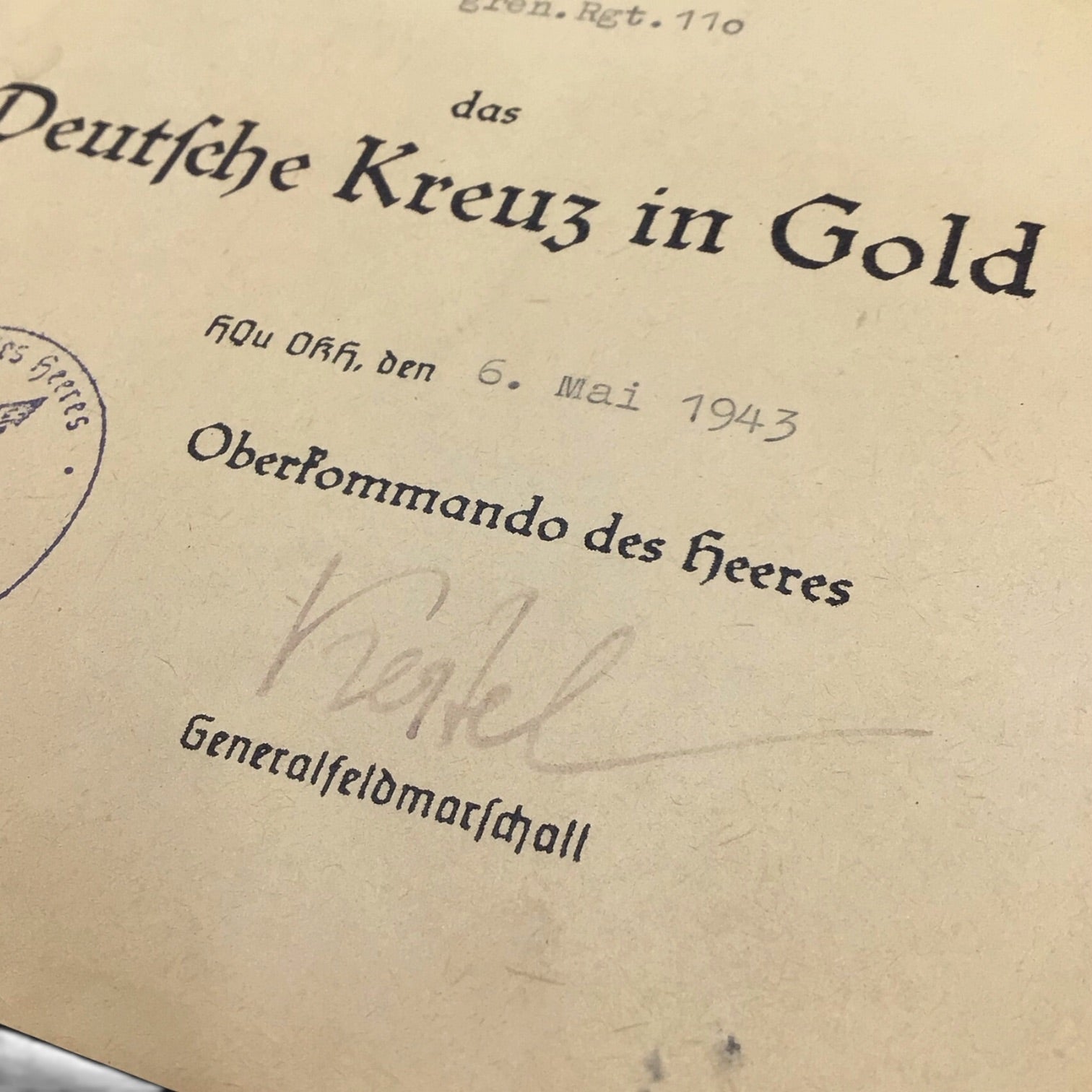 German WWII German Cross in Gold Grouping | Otto Klein Marked | Signed by Wilhelm Keitel