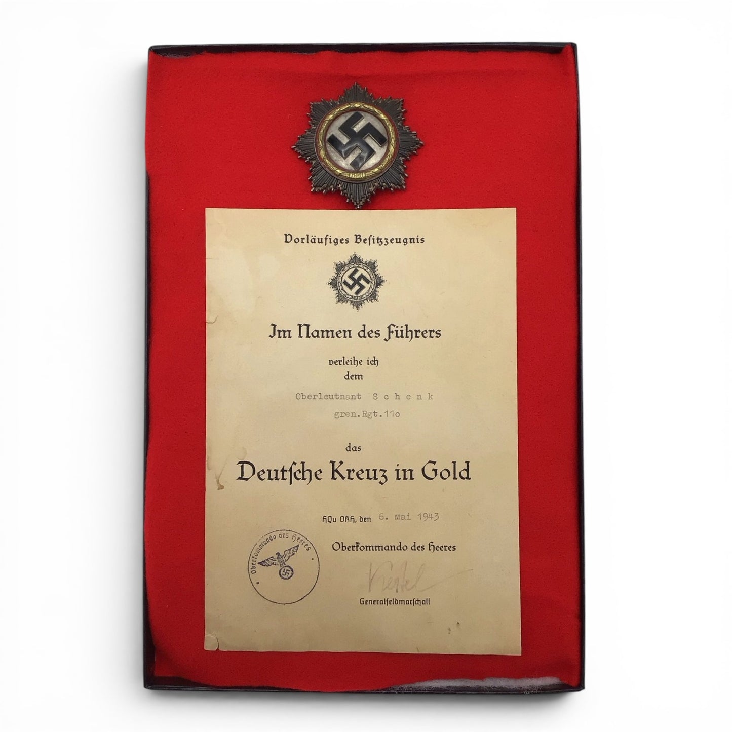 German WWII German Cross in Gold Grouping | Otto Klein Marked | Signed by Wilhelm Keitel