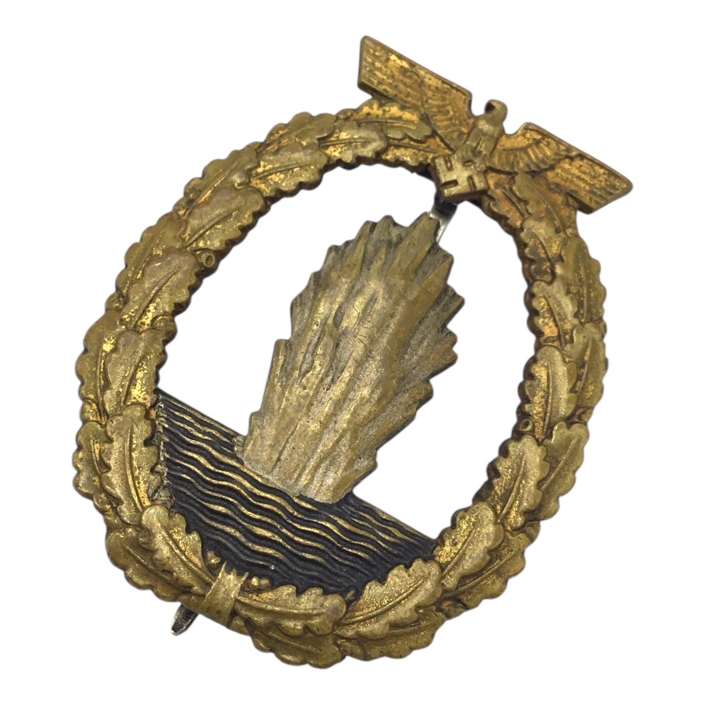 German WWII Kriegsmarine Minesweeper War Badge - Otto Placzek & Schwerin (Dual-Marked Tombak)