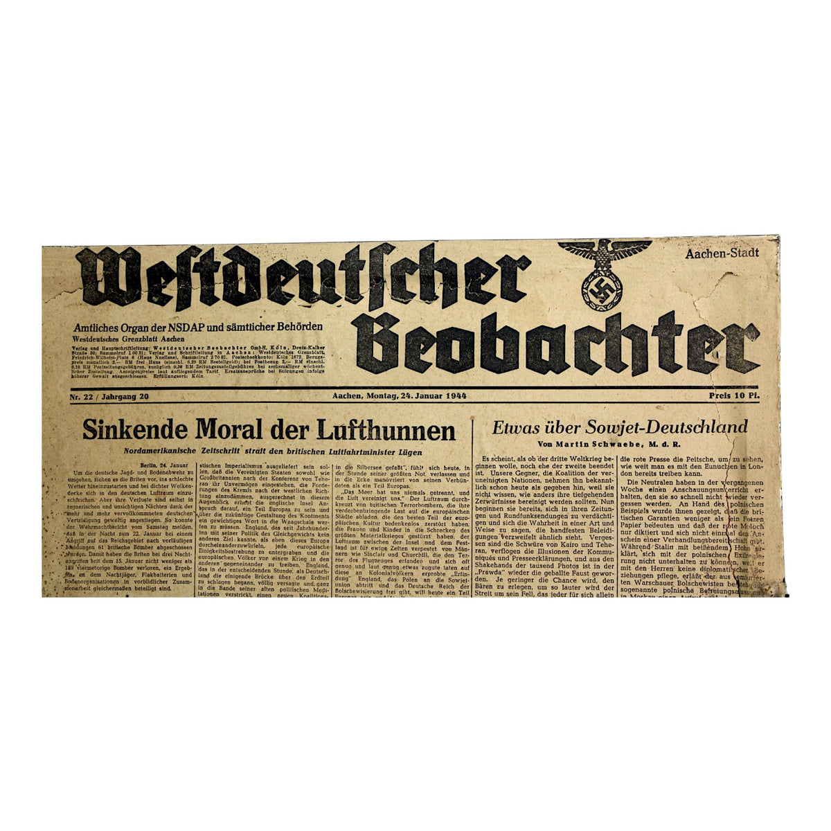 German WWII Luftwaffe NCO Colorized 1944 Portrait | Eastern Front & Anzio Newspaper Backing | Period Framed