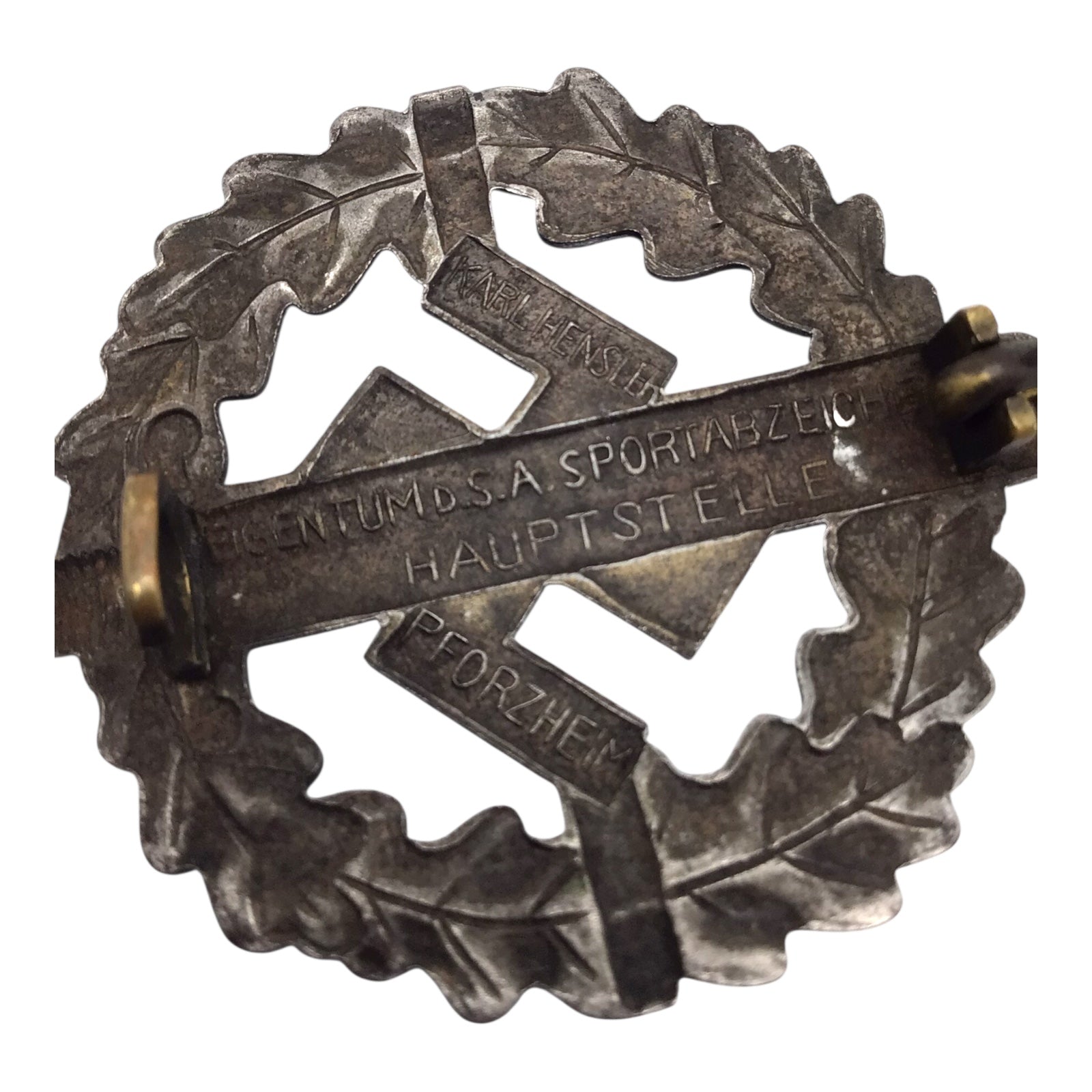 German WWII SA Sports Badge in Silver - Karl Hensler, Pforzheim (Marked)