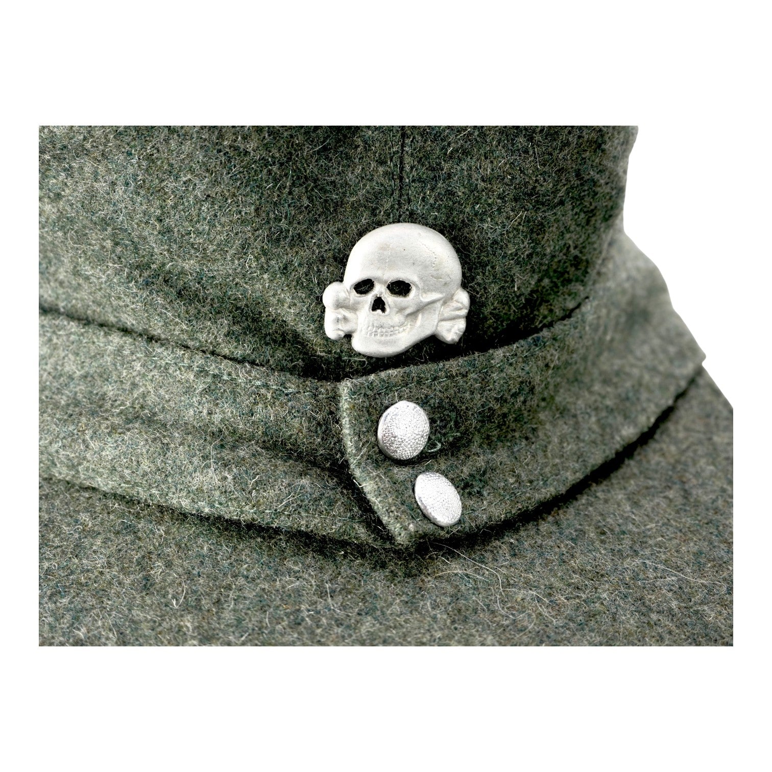 German WWII Waffen-SS M43 EM Field Cap with RARE RZM-Marked Totenkopf, Size 57