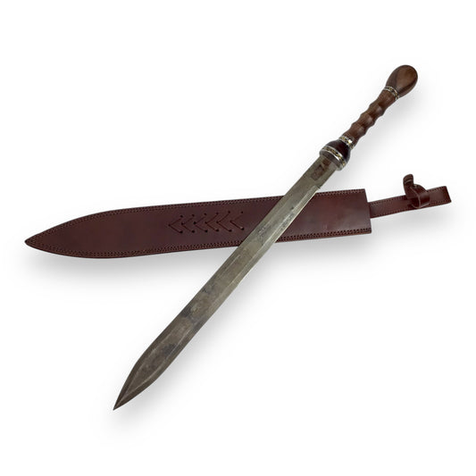 Gladiator-Style Sword - Elbaorate Hilt Design & Tempered Damascus Steel w/ Sheath