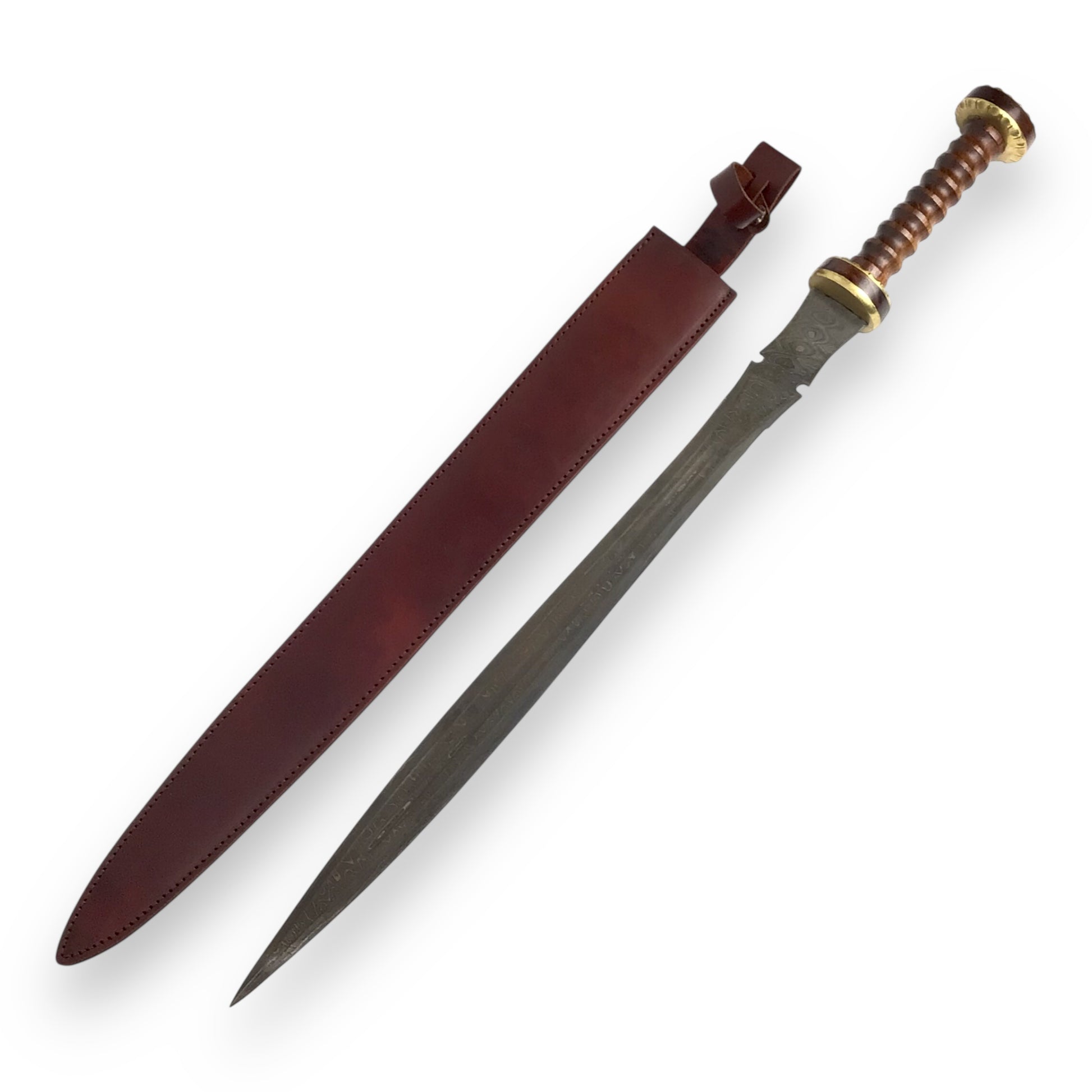 Gladiator-Style Sword - Hand-Forged Tempered Damascus Steel with Sheath