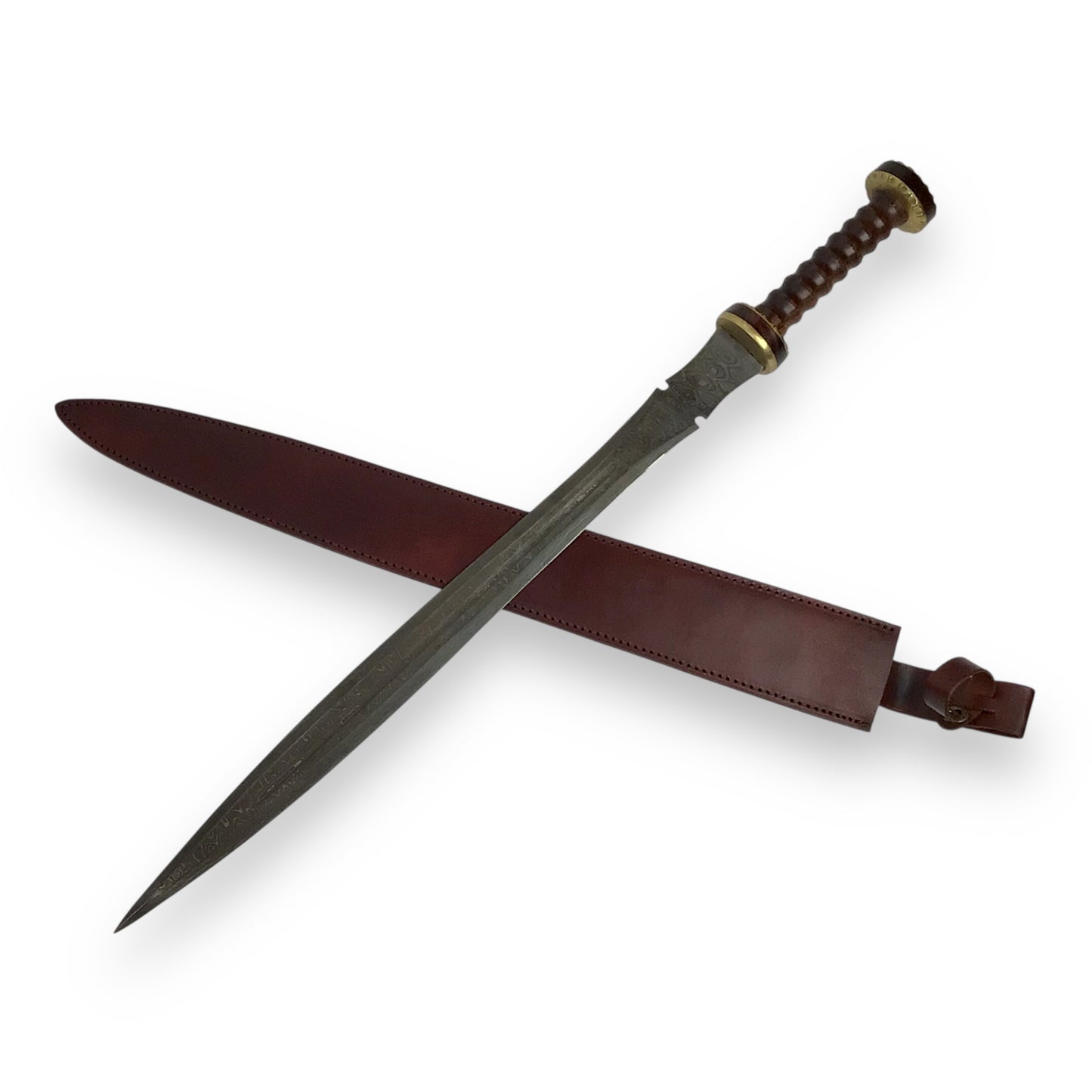Gladiator-Style Sword - Hand-Forged Tempered Damascus Steel with Sheath