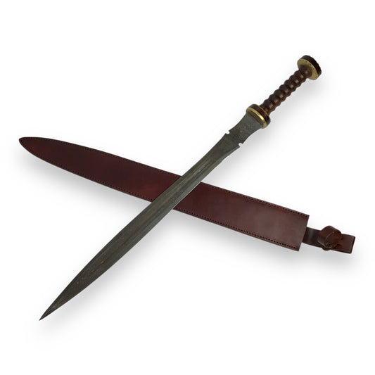 Gladiator-Style Sword - Hand-Forged Tempered Damascus Steel with Sheath