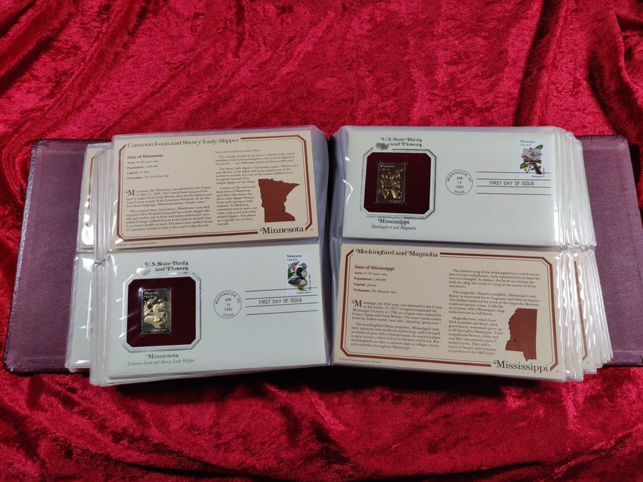 Golden Replicas of U.S. State Birds and Flowers Stamps 22kt Proof Replicas 1982