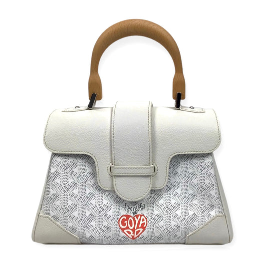 Goyard Saigon Souple Mini White Goyardine Canvas & Leather Bag - New w/ Box