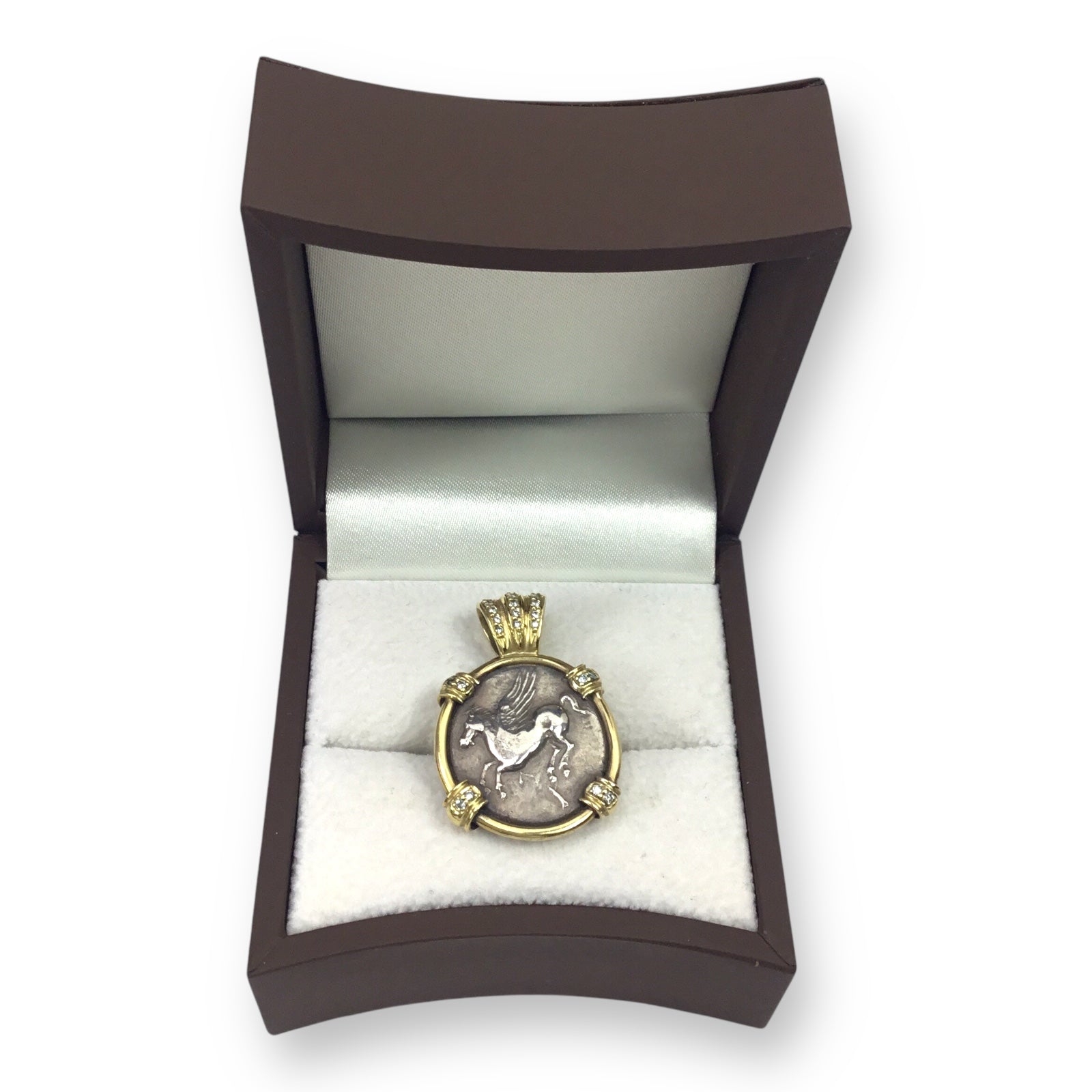Greek Coin Pendant in 18KT Gold with Diamonds – Pegasus & Athena