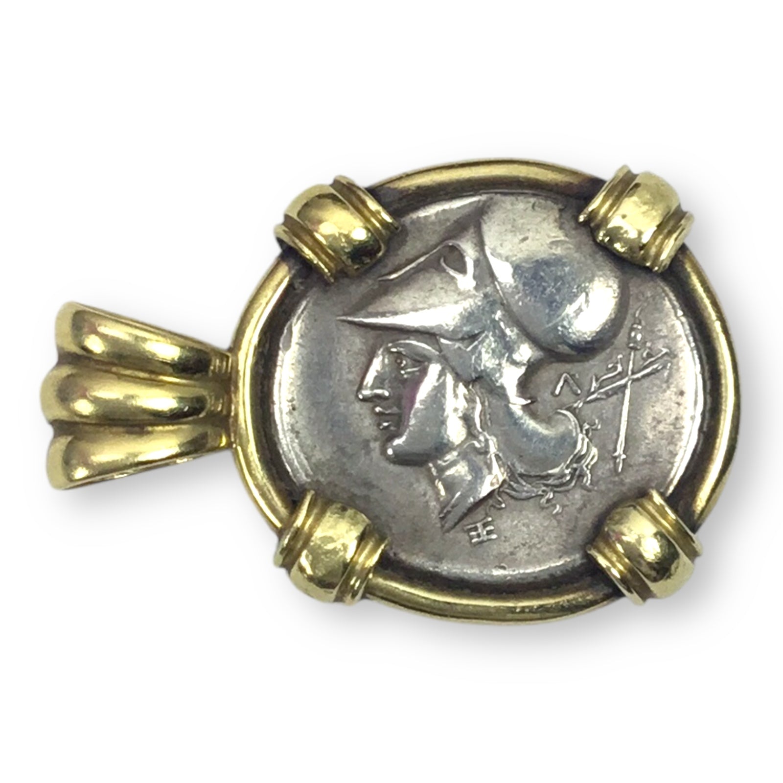 Greek Coin Pendant in 18KT Gold with Diamonds – Pegasus & Athena