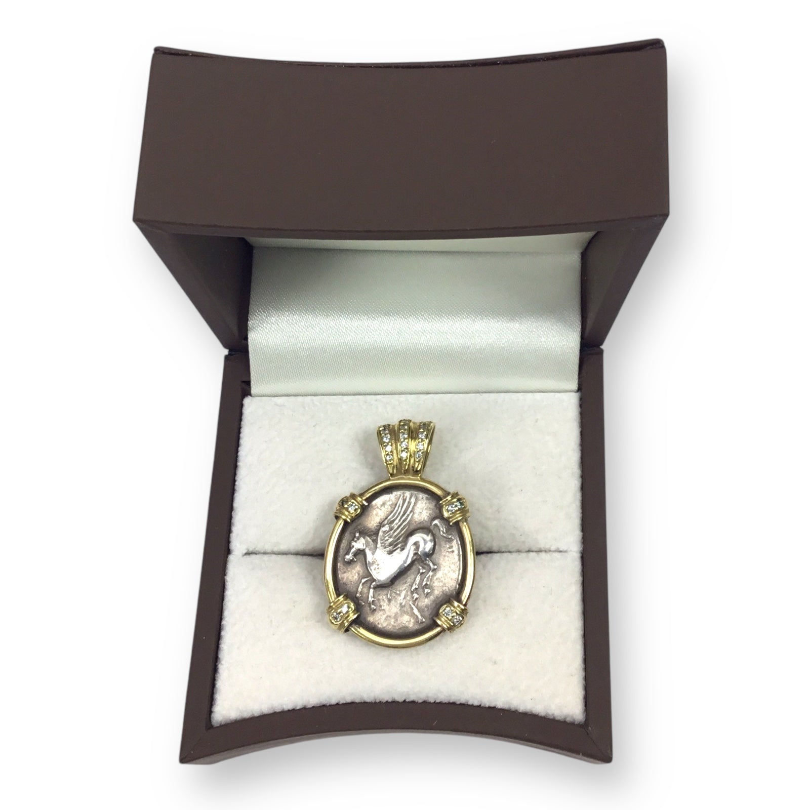 Greek Coin Pendant in 18KT Gold with Diamonds – Pegasus & Athena