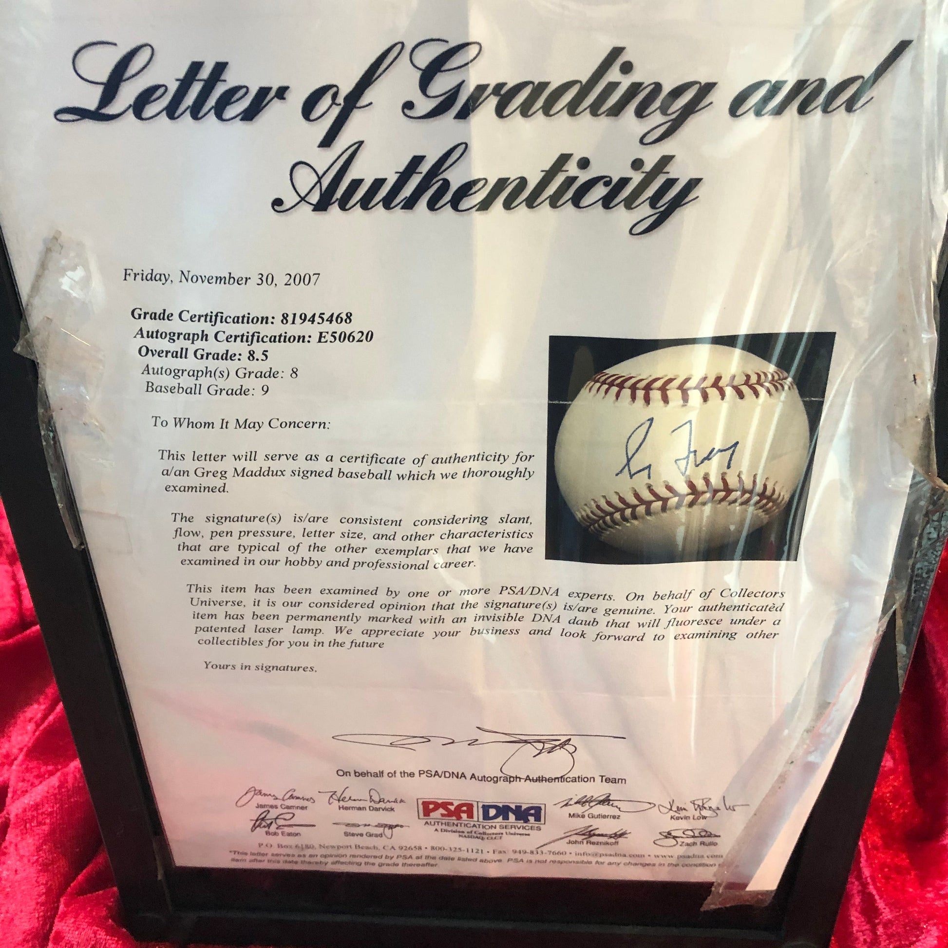 Greg Maddux Braves Autographed Certified Authentic PSA/DNA Baseball Shadowbox