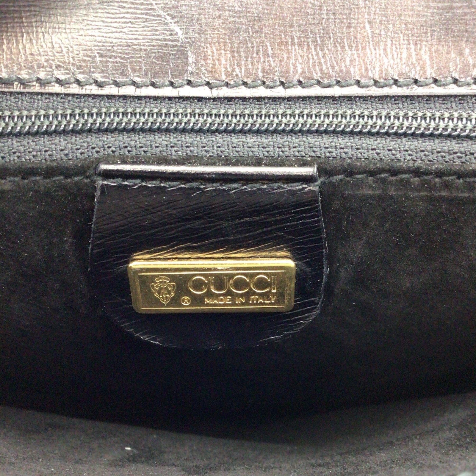 Gucci Black Calfskin Leather Handbag w/ Gold and Leather Straps