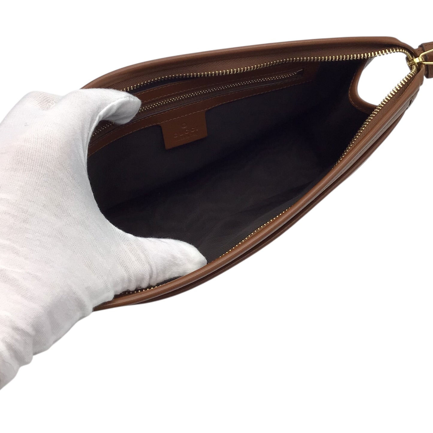 Gucci Brown Calfskin Leather Clutch with Gold Vintage Logo