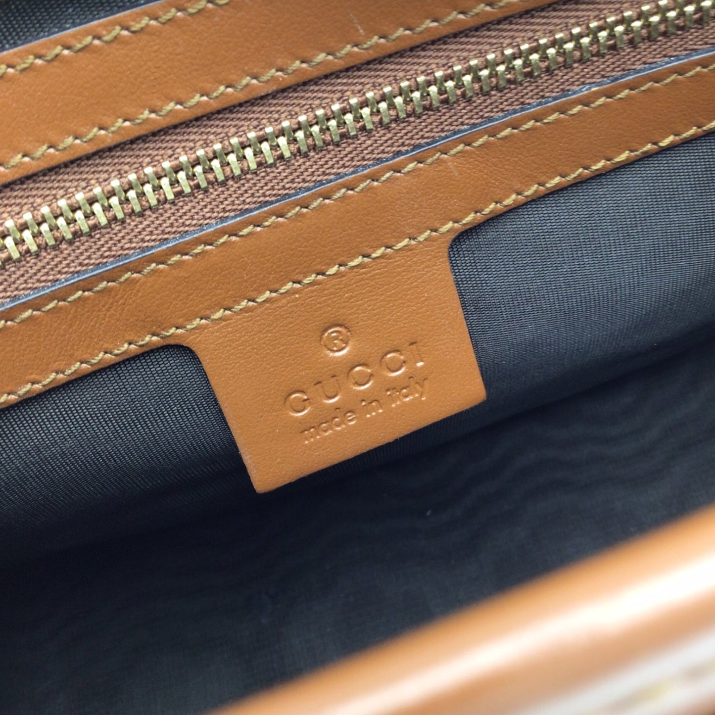 Gucci Brown Calfskin Leather Clutch with Gold Vintage Logo