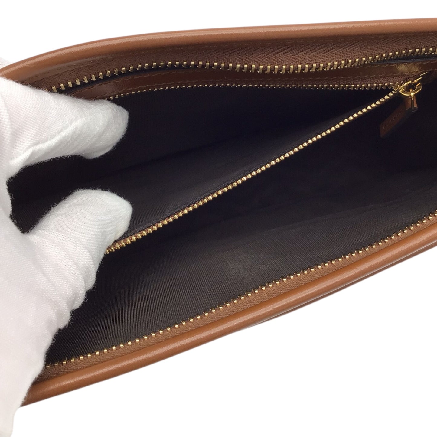 Gucci Brown Calfskin Leather Clutch with Gold Vintage Logo