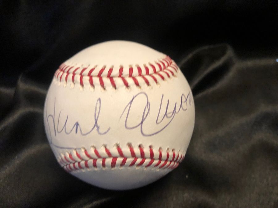 Hank Aaron Braves Signed Baseball & UD Jersey Card Shadowbox Display