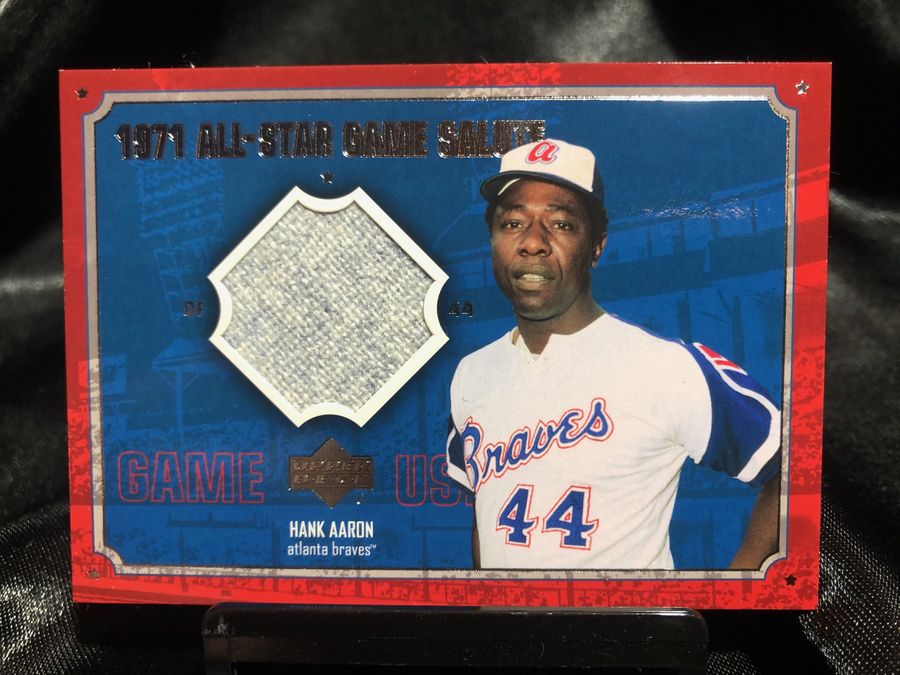 Hank Aaron Braves Signed Baseball & UD Jersey Card Shadowbox Display