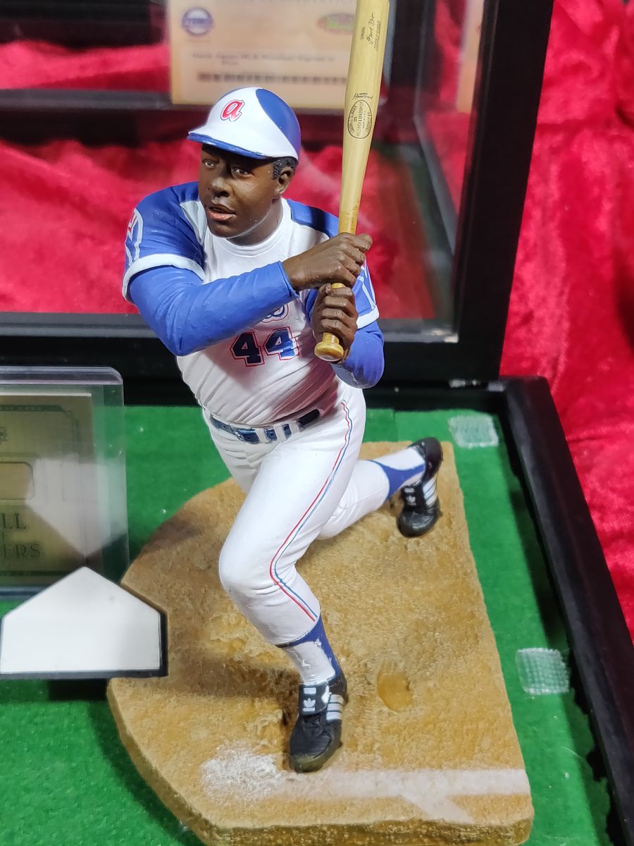 Hank Aaron Shadowbox w/ Signed Baseball, Card, & McFarlane Figure
