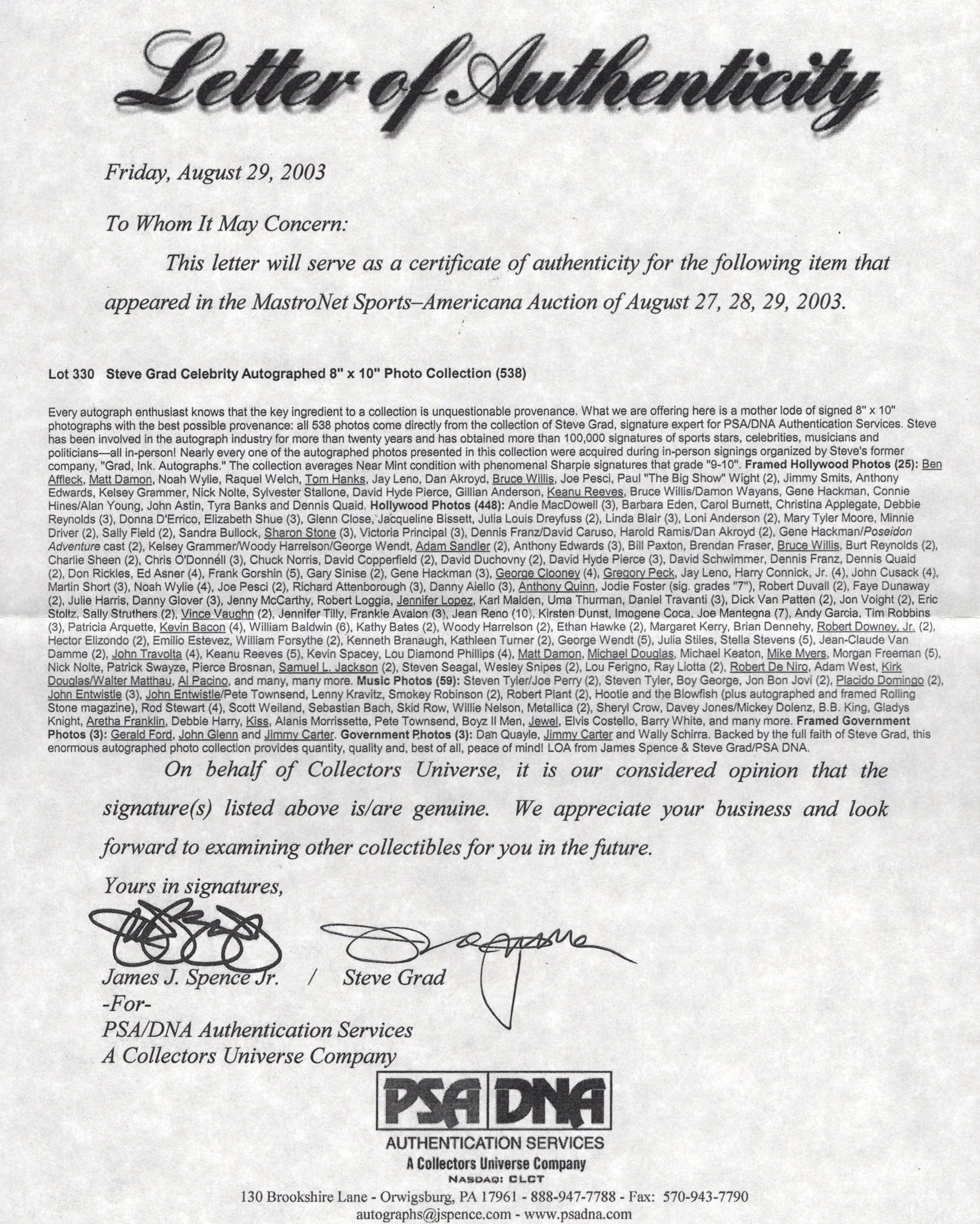 Harry Connick Jr. Signed Photo 8x10, Harry Connick Jr. Autograph as Jimmy Wilder in Independence Day with Will Smith, JSA and PSA Letter Double Certified Authentic UU42348