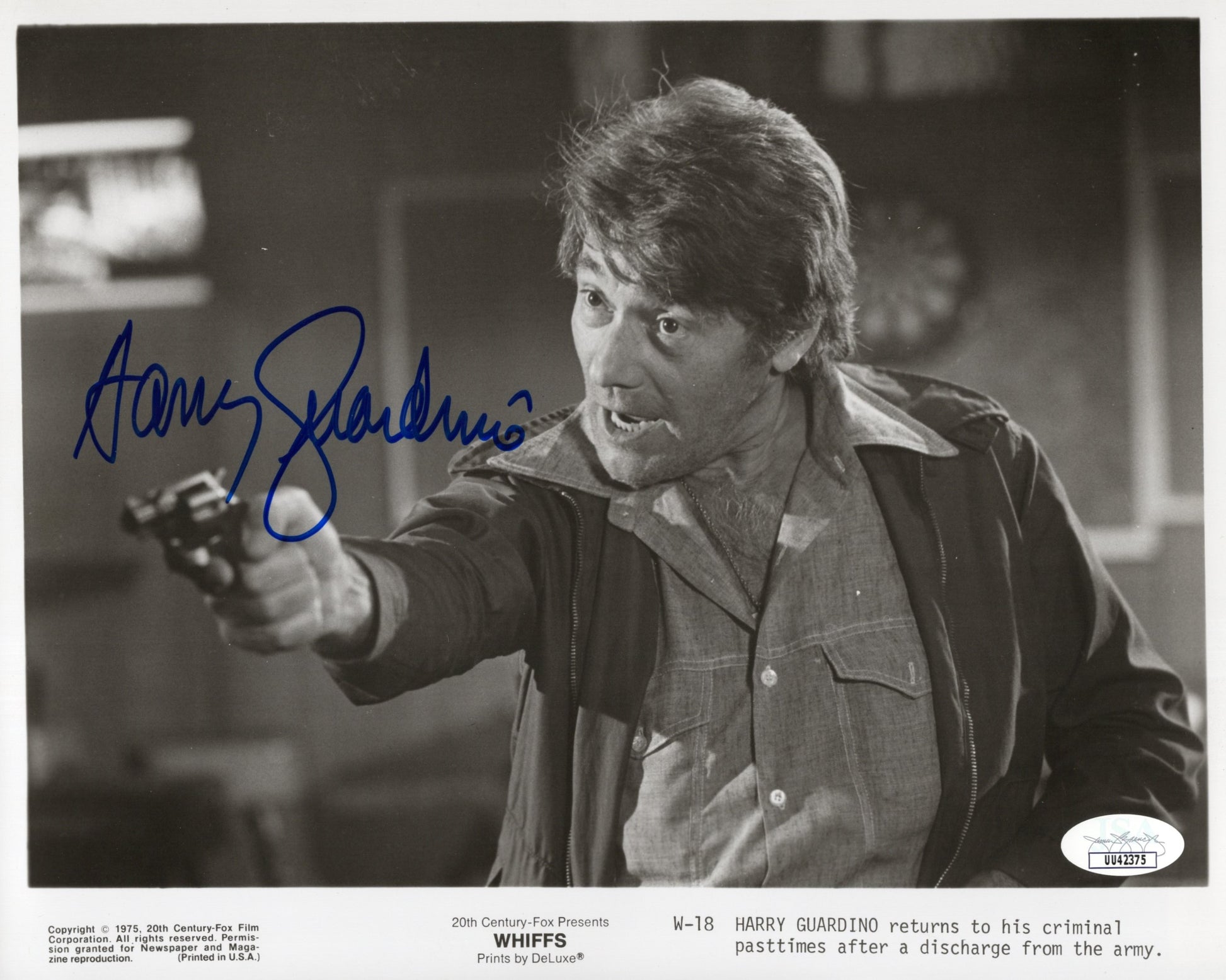 Harry Guardino Signed Photo 8x10, Harry Guardino Autograph as Chops Mulligan in Whiffs, JSA and PSA Letter Double Certified Authentic UU42375