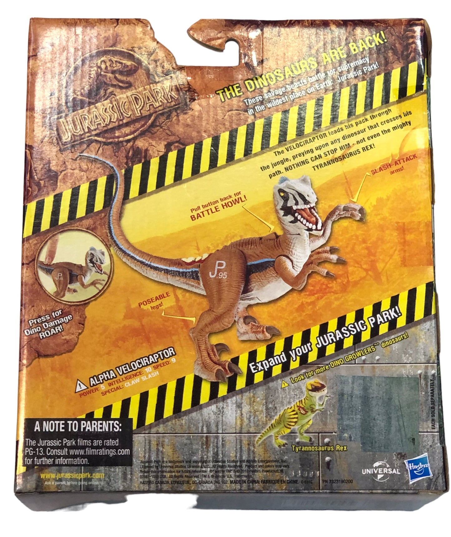 Hasbro 2012 Jurassic Park Dino Growlers Velociraptor Action Figure