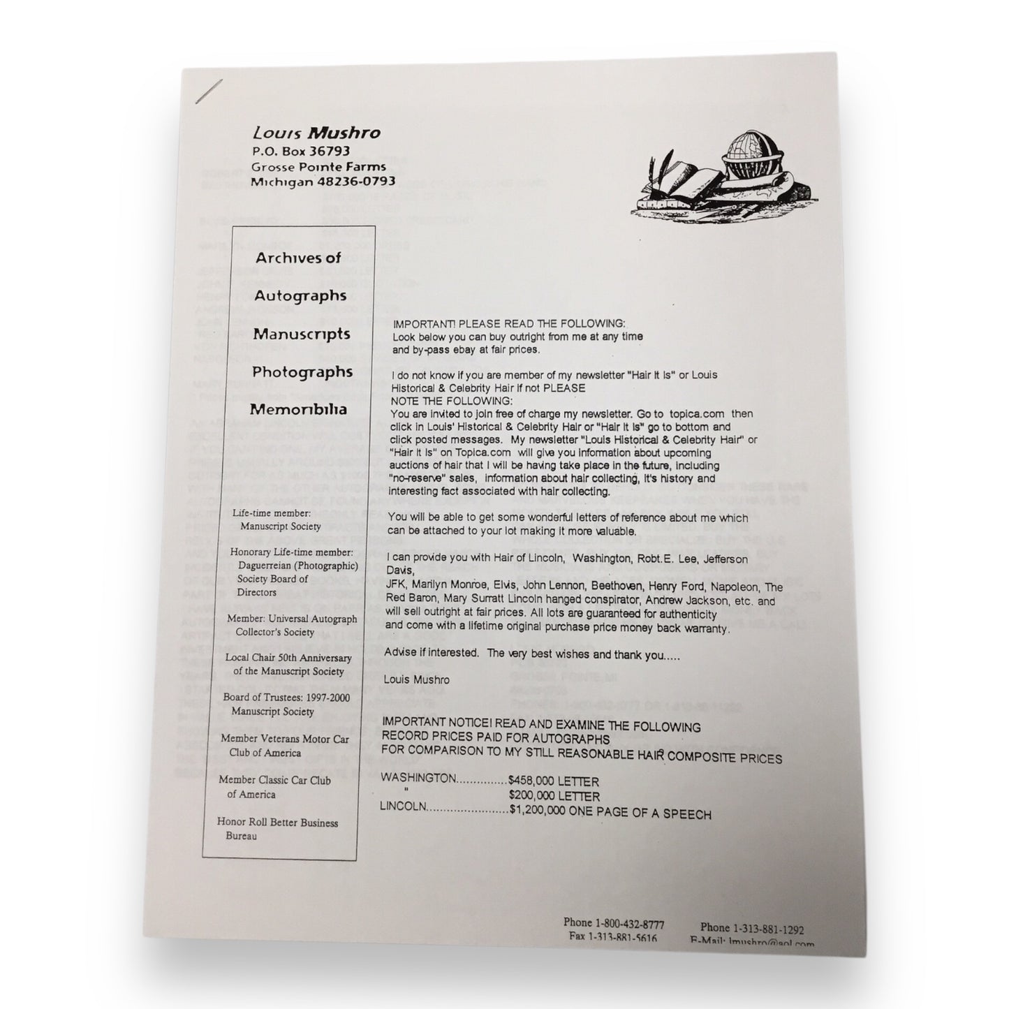 Henry Ford Hair Clipping with Certificate of Authenticity