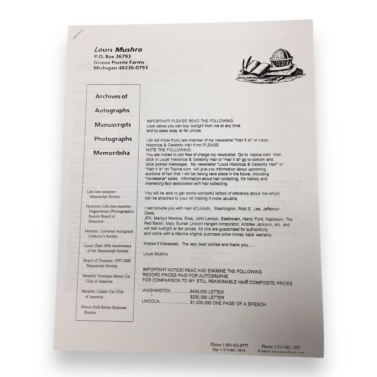 Henry Ford Hair Clipping with Certificate of Authenticity