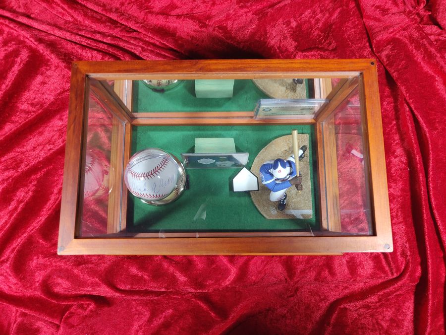 Henry Hank Aaron Shadowbox w/ Signed Baseball, Card, and Figure
