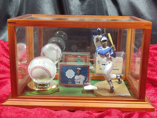 Henry Hank Aaron Shadowbox w/ Signed Baseball, Card, and Figure