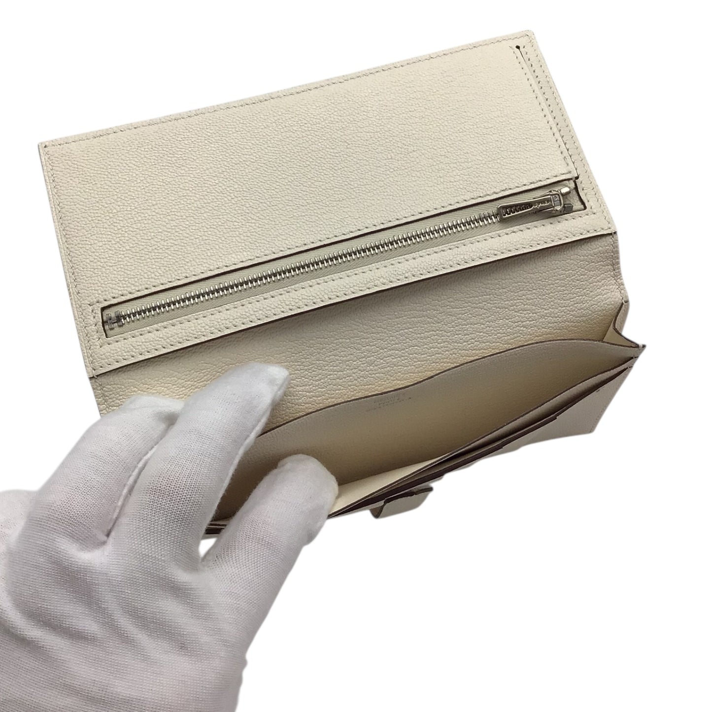Hermès Bearn Long Wallet Nata Chevre Mysore Palladium Hardware 2021 with Box